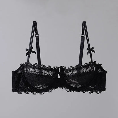 New Arrival Sweet Spicy Lace Lingerie Set Ultra Thin Half Cup Push Up Bra Soft Underwire Anti Sag Comfortable Women Wear