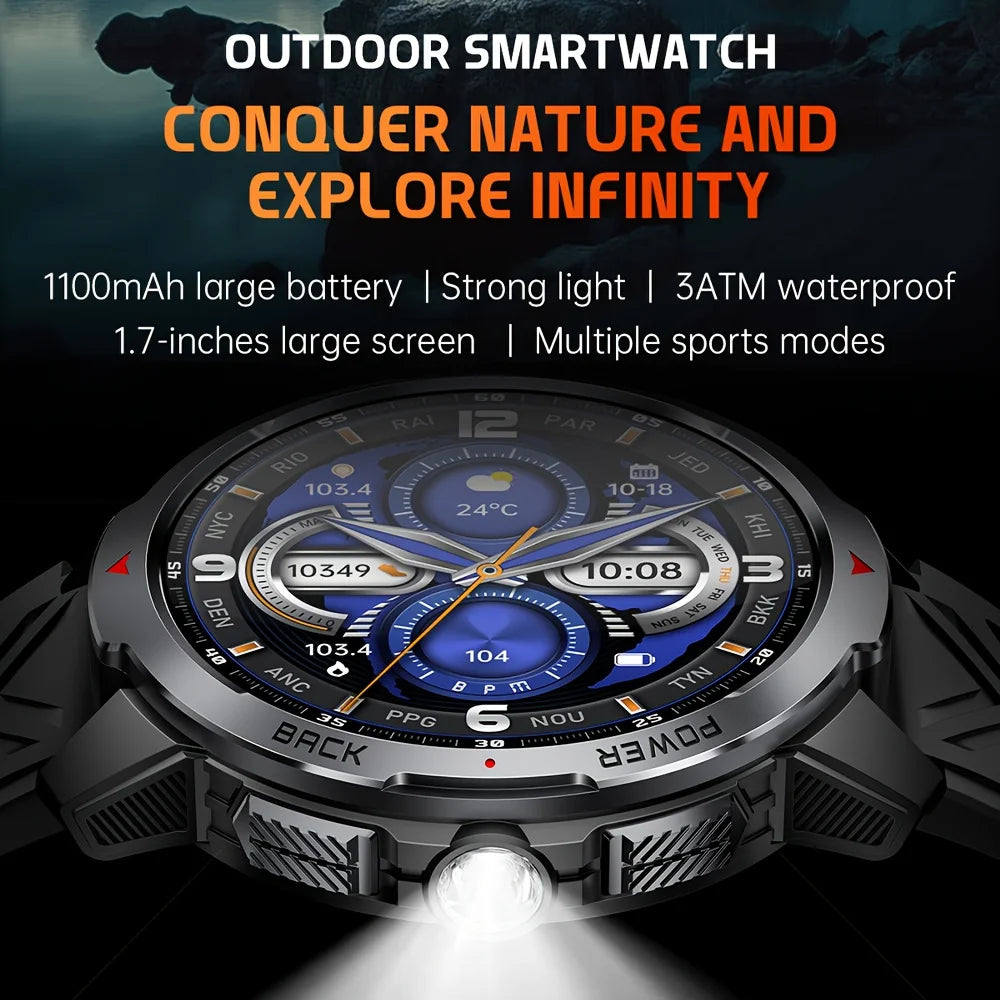 Smart Watch LED Flashlight Outdoor KT88 Compass Wireless call Men Multi-Sport