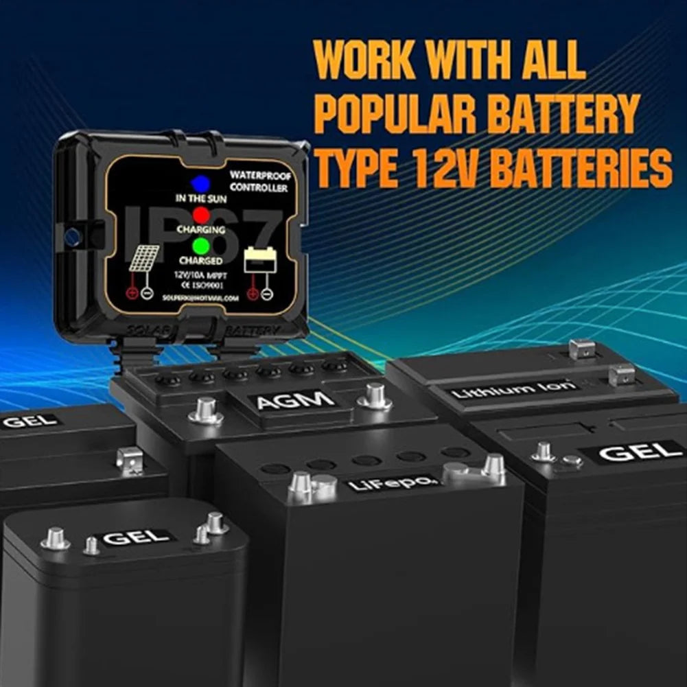 IP67 Waterproof For MPPT Solar Charge Controller 10A 12V For Lithium Batteries Solar Panel Charging Controller