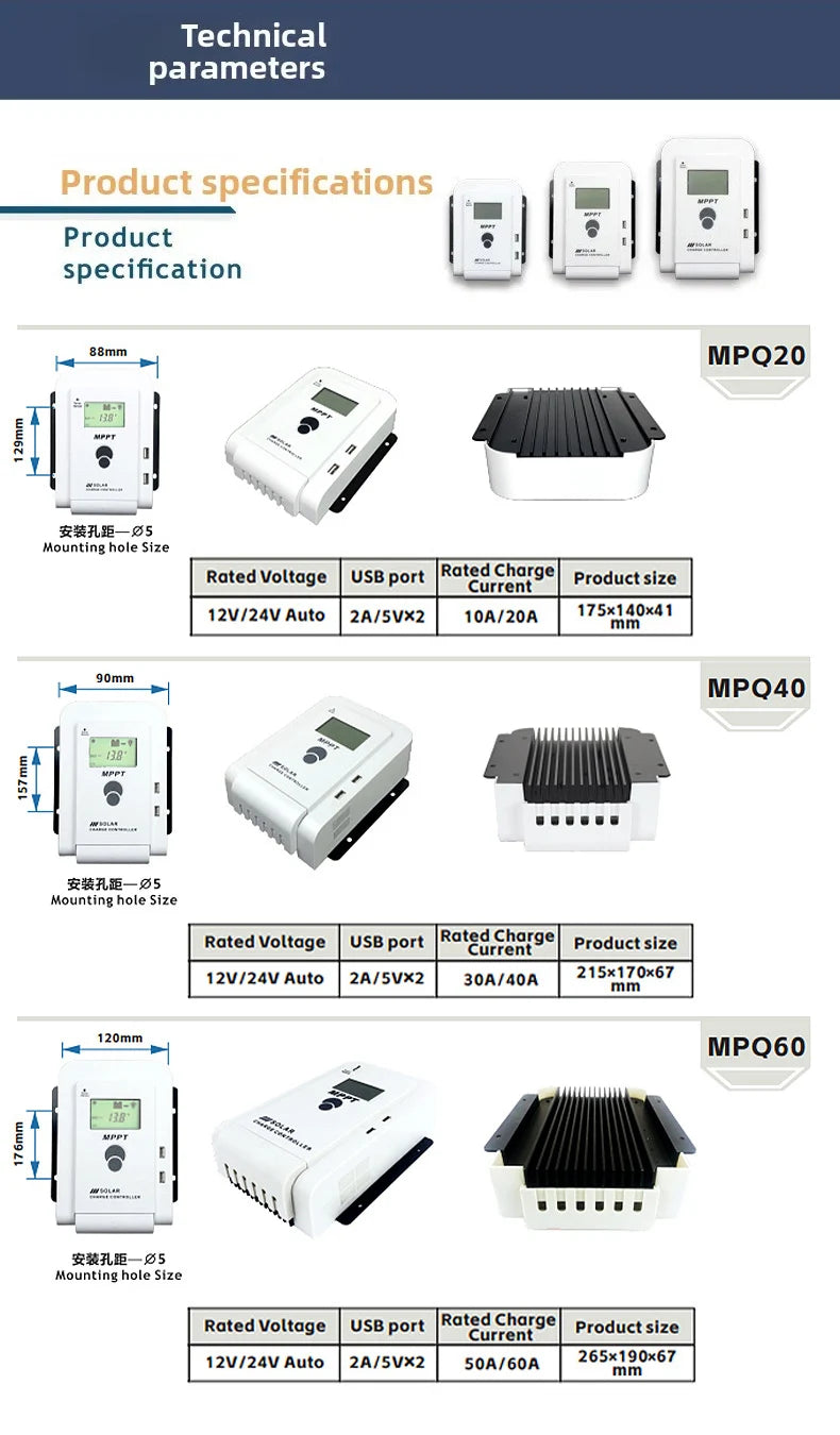 MPPT Solar Charge Controller 10A20A30A40A50A60A Smart LCD Charging 12V24V Auto Photovoltaic Controller Bluetooth