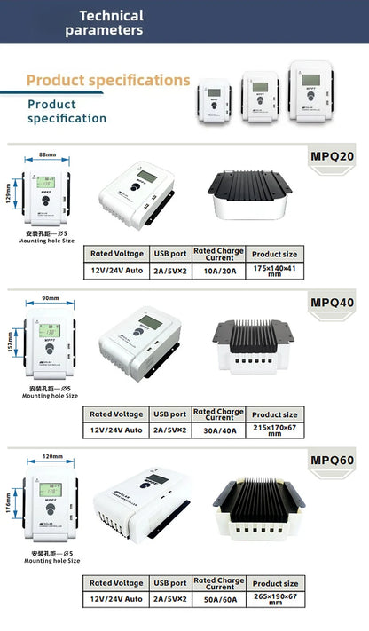MPPT Solar Charge Controller 10A20A30A40A50A60A Smart LCD Charging 12V24V Auto Photovoltaic Controller Bluetooth