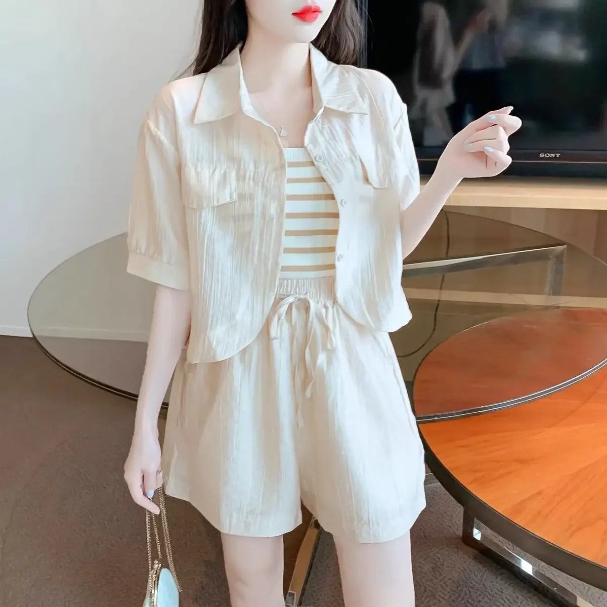 Summer Short Sets for Women 2 Pieces Sleeve New Kit Novelty In Tailor Fashion Top and Bottom Trends Chic Elegant Woman Shorts