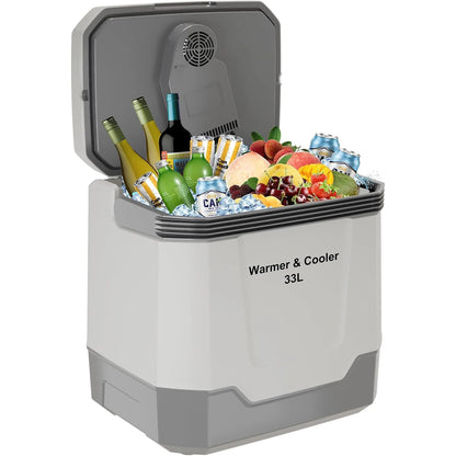 35QT Electric Cooler and Warmer, Plug In Cooler with 12V & AC Power, 33L Portable Car Refrigerator for Car & Home, Travel Cooler with Automatic Locking Handle for Camping & Road Trips