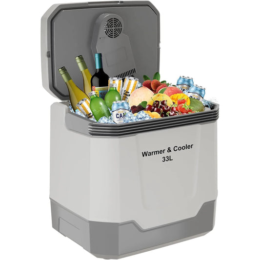 35QT Electric Cooler and Warmer, Plug In Cooler with 12V & AC Power, 33L Portable Car Refrigerator for Car & Home, Travel Cooler with Automatic Locking Handle for Camping & Road Trips