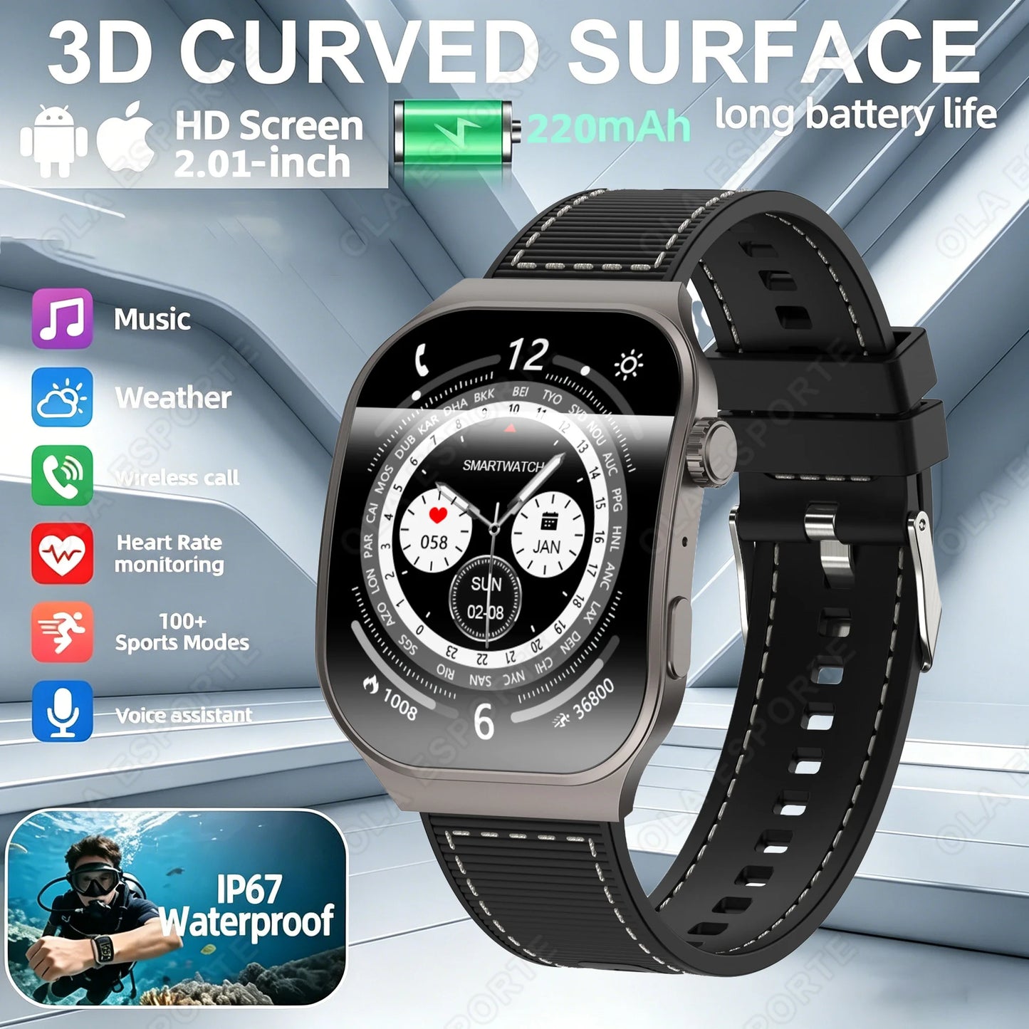 Watch Heart Rate Health Monitoring Watches Wireless BT Call Outdoor Sports Smartwatch HW12