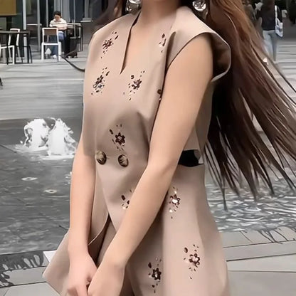 Fashion Short Sets for Women 2 Pieces Sleeve Suit Two-piece Novelty In Korean Style Top and Bottom New Products Kit Woman Shorts