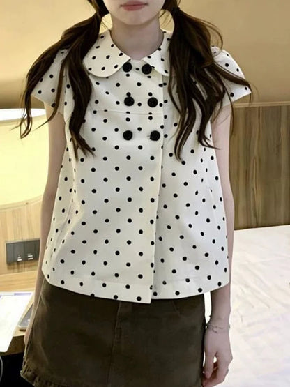 Aoaiiys Dot Shirts Women Peter Pan Collar Short Sleeve Shirt Sweet Fashion Casual Blouse Summer New Comfortable Female Tops