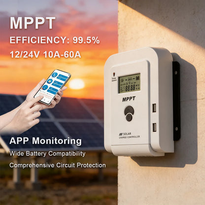 MPPT Solar Charge Controller 10A20A30A40A50A60A Smart LCD Charging 12V24V Auto Photovoltaic Controller Bluetooth