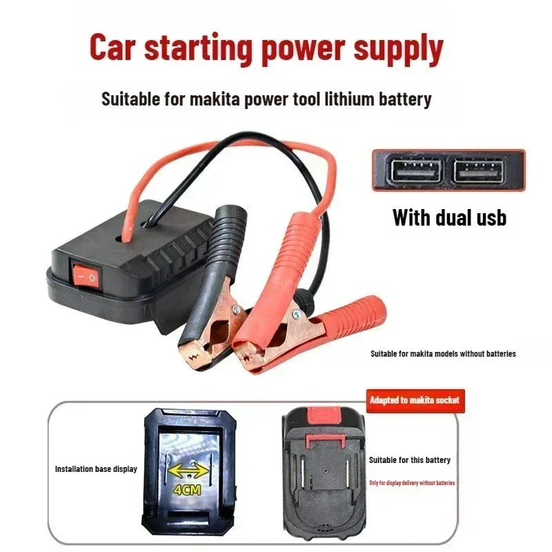 For Makita Car Battery Jump Starter Lithium  Emergency Power Bank with Thickened Copper Clips with Dual USB Charging Ports