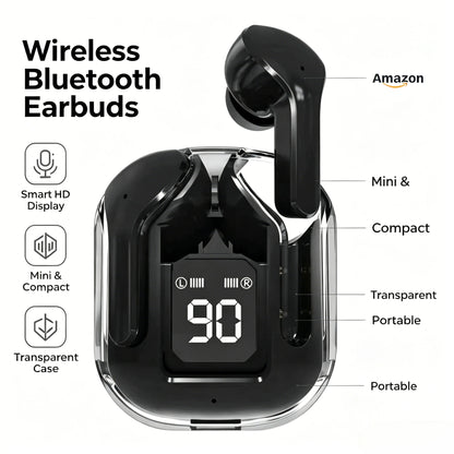 Transparent TWS Bluetooth Earphones Soft Silicone In-ear Design Wireless Sports Gaming Earbuds HiFi Stereo Audio LED Display