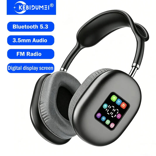 KEBIDUMEI Bluetooth 5.3 Headphones with Color Screen ANC HIFI Stereo Wireless Headsets FM Radio 3.5mm AUX Over Ear Earphones
