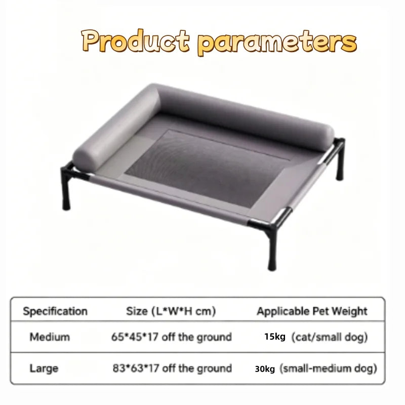 Cooling Dog Cot Bed with Pillow Breathable Mesh Washable Pet Furniture for Outdoor Indoor Camping Patio Sunbathing