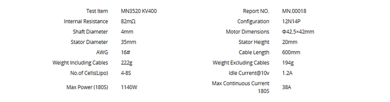T-MOTOR MN3520 KV400 Brushless Motor 4-8S LiPo 1140W Max Power 38A Max Current High Quality for RC Drone Multicopter UAV