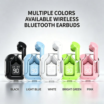 Transparent TWS Bluetooth Earphones Soft Silicone In-ear Design Wireless Sports Gaming Earbuds HiFi Stereo Audio LED Display