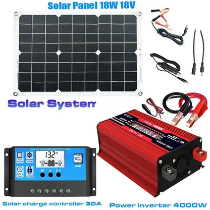 110/220V Solar Power System 18W Solar Panel Battery Charge 30A Controller 6000W 12V 220V Inverter Complete Power Generation Kit