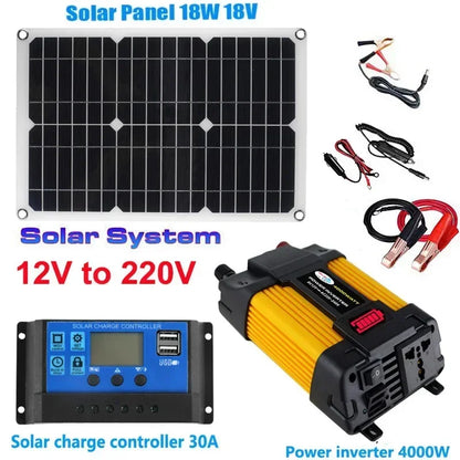 110/220V Solar Power System 18W Solar Panel Battery Charge 30A Controller 6000W 12V 220V Inverter Complete Power Generation Kit