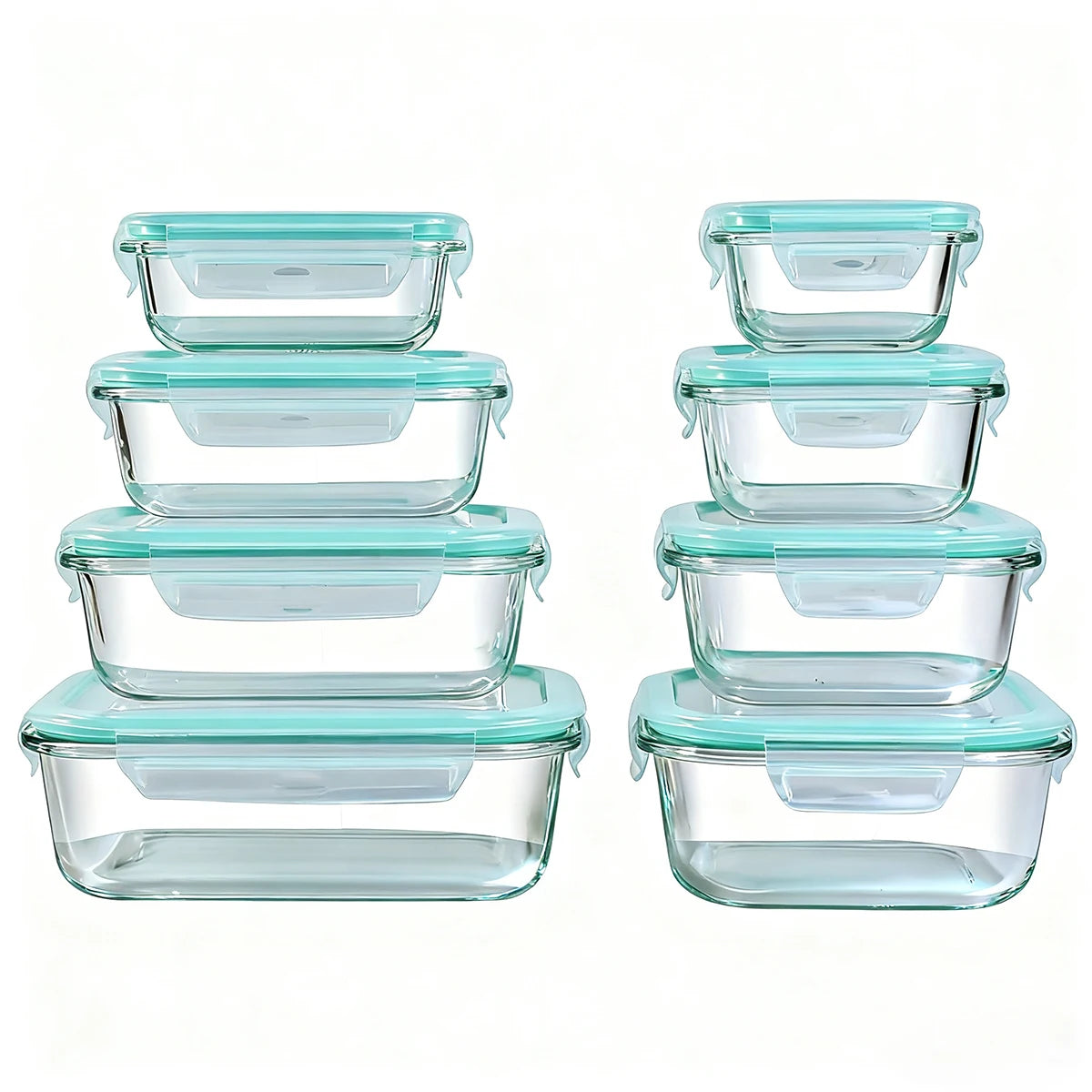 8pcs Glass Food Storage Containers Set Lunch Box Leakproof Airtight Microwave & Oven Safe Stackable Kitchen Organizers