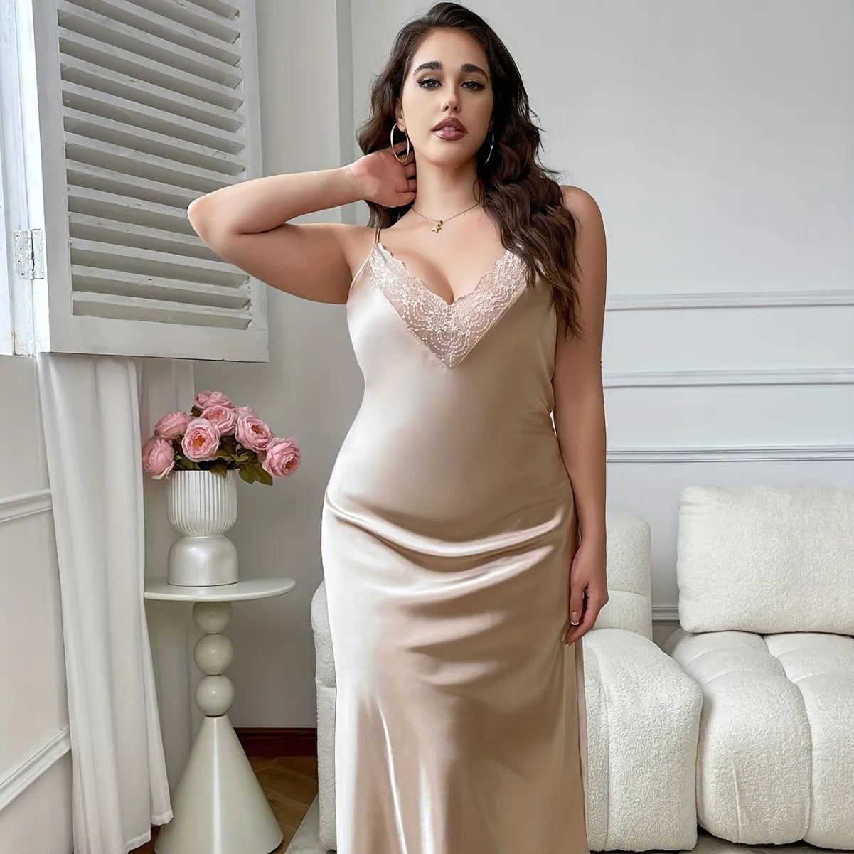 Plus Size 3XL-5XL Long Nightgown Female Chemise Sleepwear