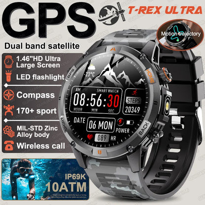 New Military GPS Smart Watch GPS LED Waterproof Heart Rate Sport BT Call HD AMOLED Smartwatch