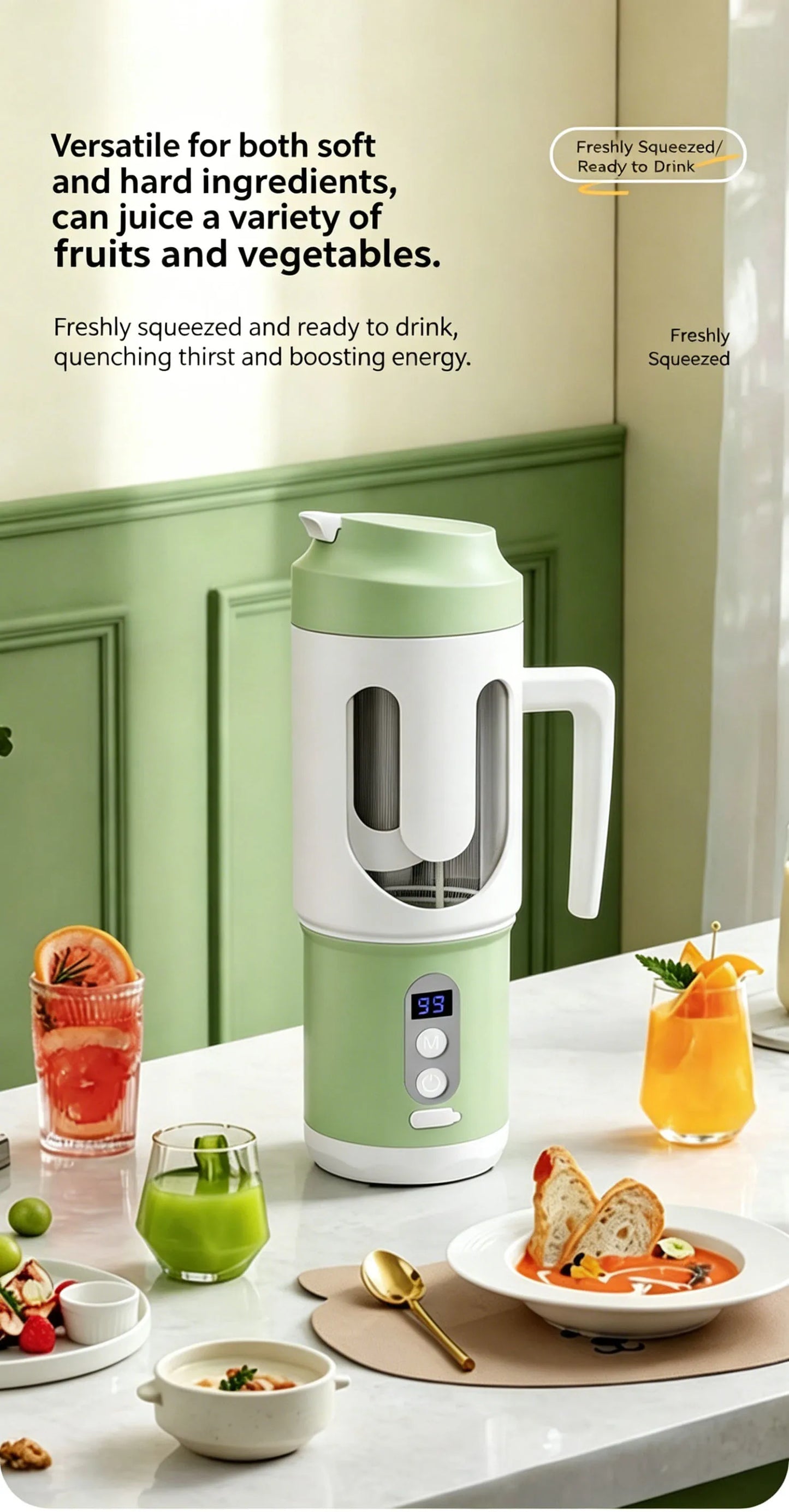 Dual Blades Wireless USB Rechargeable Portable Juicer Cup Multifunctional Fruit Vegetable Blender for Watermelon Fresh Juic