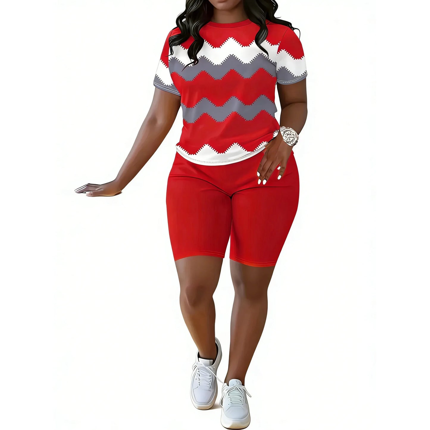 Summer Two Piece Set Women Short Sleeve Top High Waist Shorts Sexy Matching Set Casual Outfit
