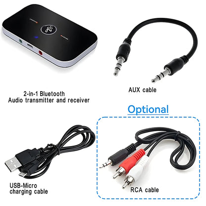 Upgrade B6 2in1 Bluetooth 5.3 Audio Receiver Transmitter 3.5mm AUX+RCA Built-in Battery Wireless Adapter For Car PC TV Headphone