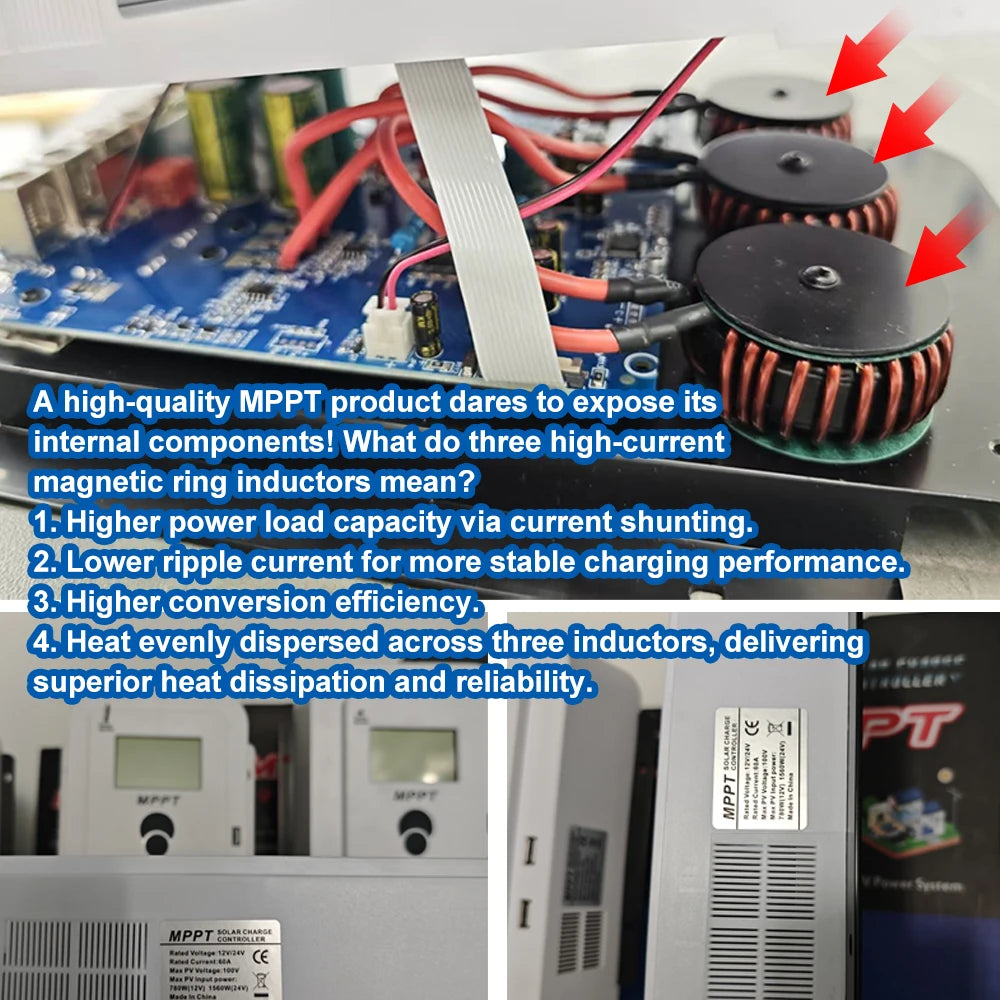 MPPT Solar Charge Controller 10A20A30A40A50A60A Smart LCD Charging 12V24V Auto Photovoltaic Controller Bluetooth