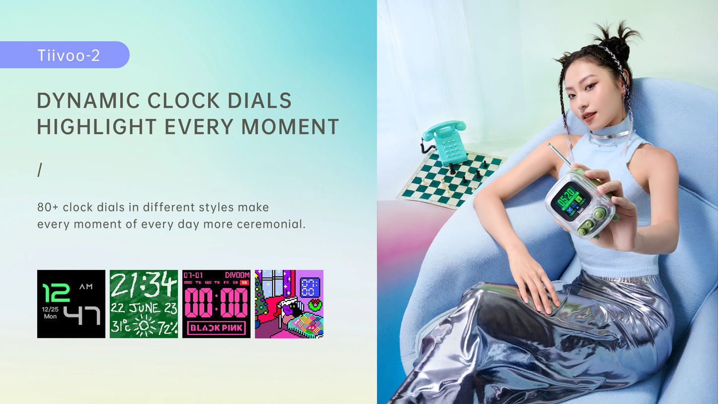 Divoom T-tiivoo-2 Mini small tv portable Radio FM with Adjustable Antenna Vintage Wireless 5.0 Bluetooth Speaker cute gift