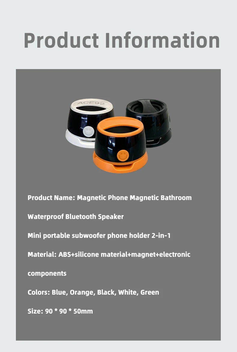 Magnetic phone magnetic bathroom waterproof Bluetooth speaker mini portable subwoofer phone holder 2-in-1