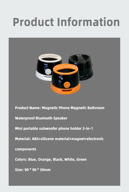 Magnetic phone magnetic bathroom waterproof Bluetooth speaker mini portable subwoofer phone holder 2-in-1