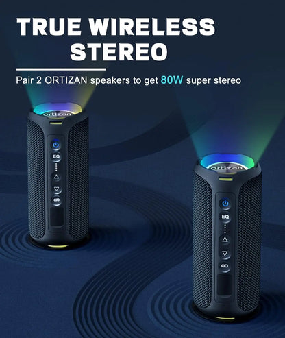 Ortizan Wireless Bluetooth Speaker with 40W HD Sound and Bass, IPX7 Waterproof,30H Playtime, Bluetooth 5.3, Handsfree, TF/AUX in