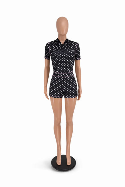 FAGADOER Sexy Women's Matching Sets Polka Dot Print Patchwork Short Sleeve Top and Shorts Female 2 Pieces Streetwear 2026 New
