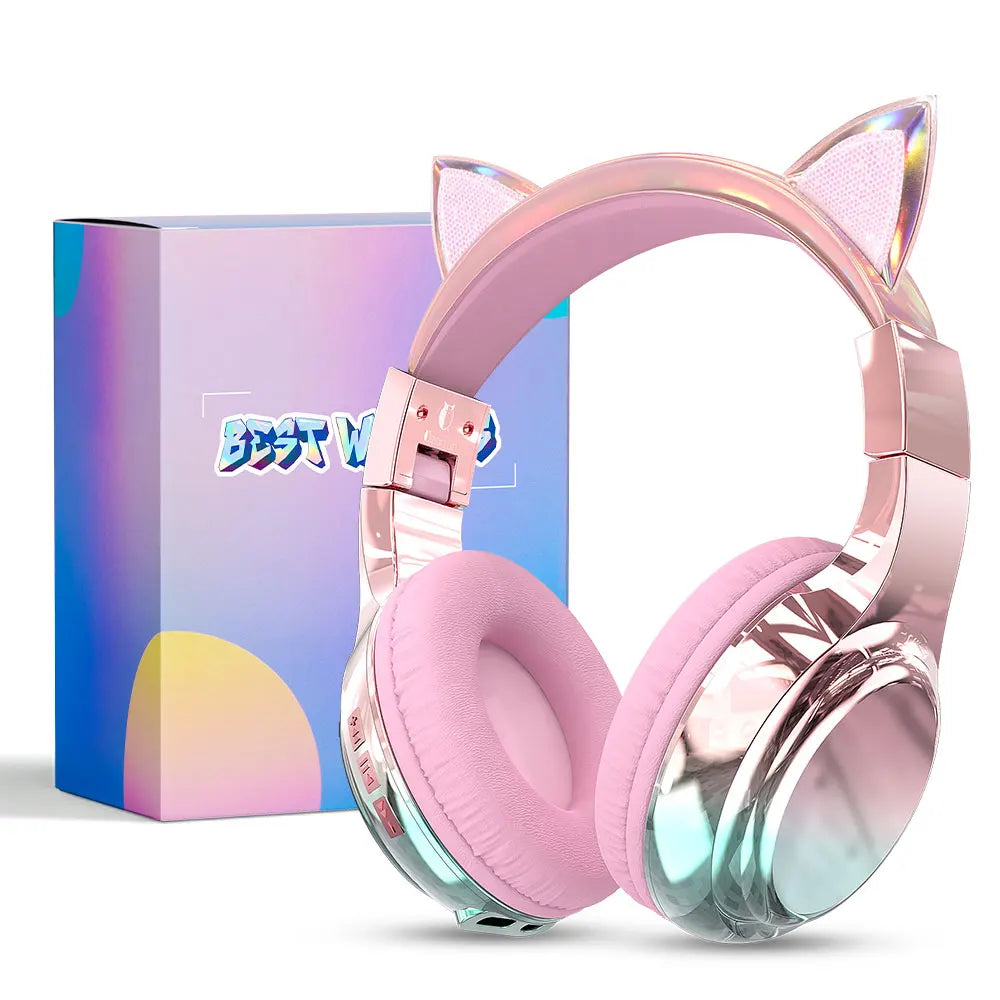Unicorn Wireless Headphones for Kids Girls Bluetooth Earphones Foldable Cat Ear Headphones for School Travel Children's Headset