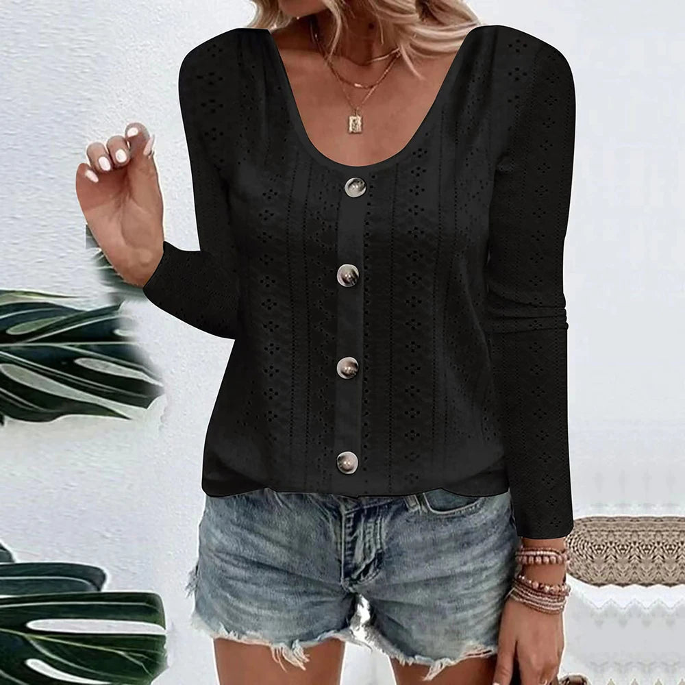 Womens Long Sleeve Tops 2026 Lace Crochet Casual Shirts Button Down V Neck Blouses Dressy Trendy Fashion Fall Clothes