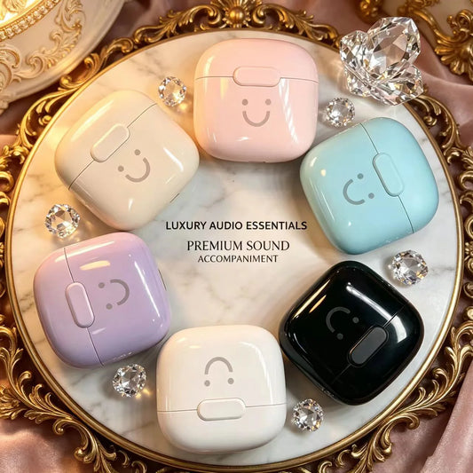 Cute Smile Macaron TWS Bluetooth Earphones Half In-Ear Wireless Headphones Long Battery Life Fashion Headset For Girls Students