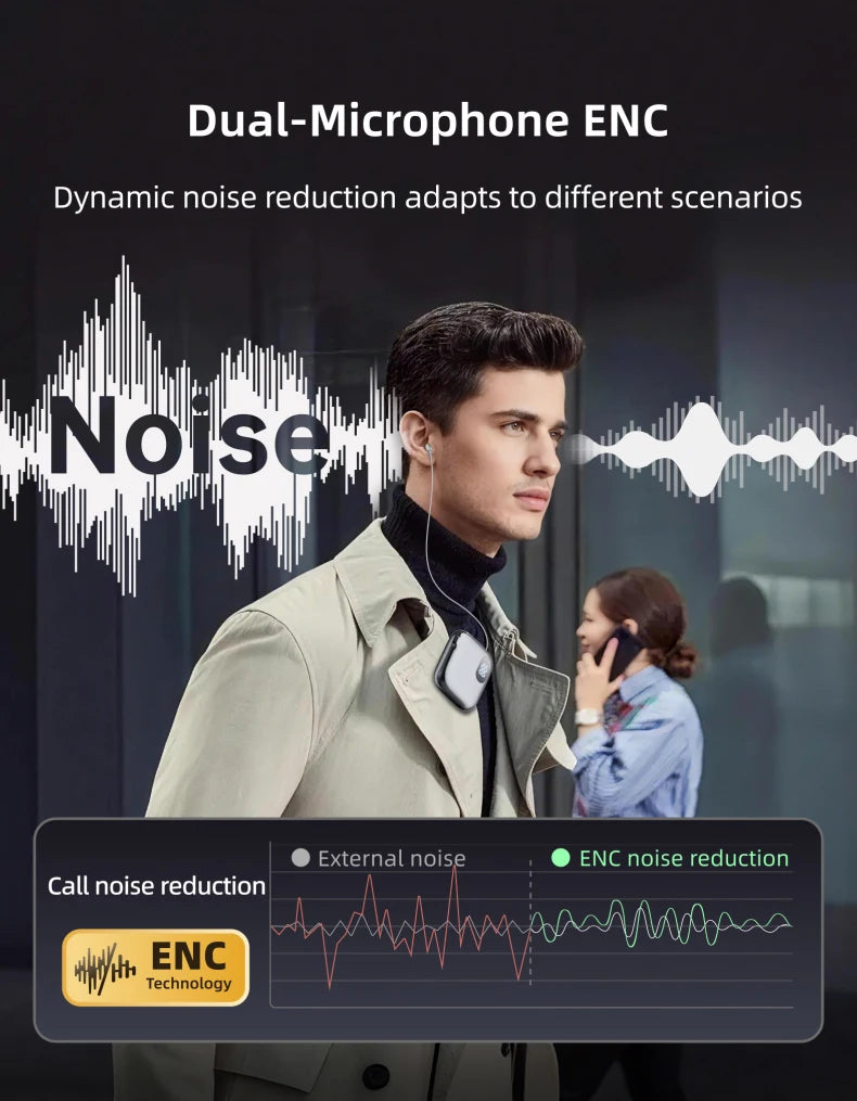 90H Playtime Bluetooth Headset V6 ENC Noise Canceling LED Power Display Retractable lapel clip Earphone for Meeting Driving K91
