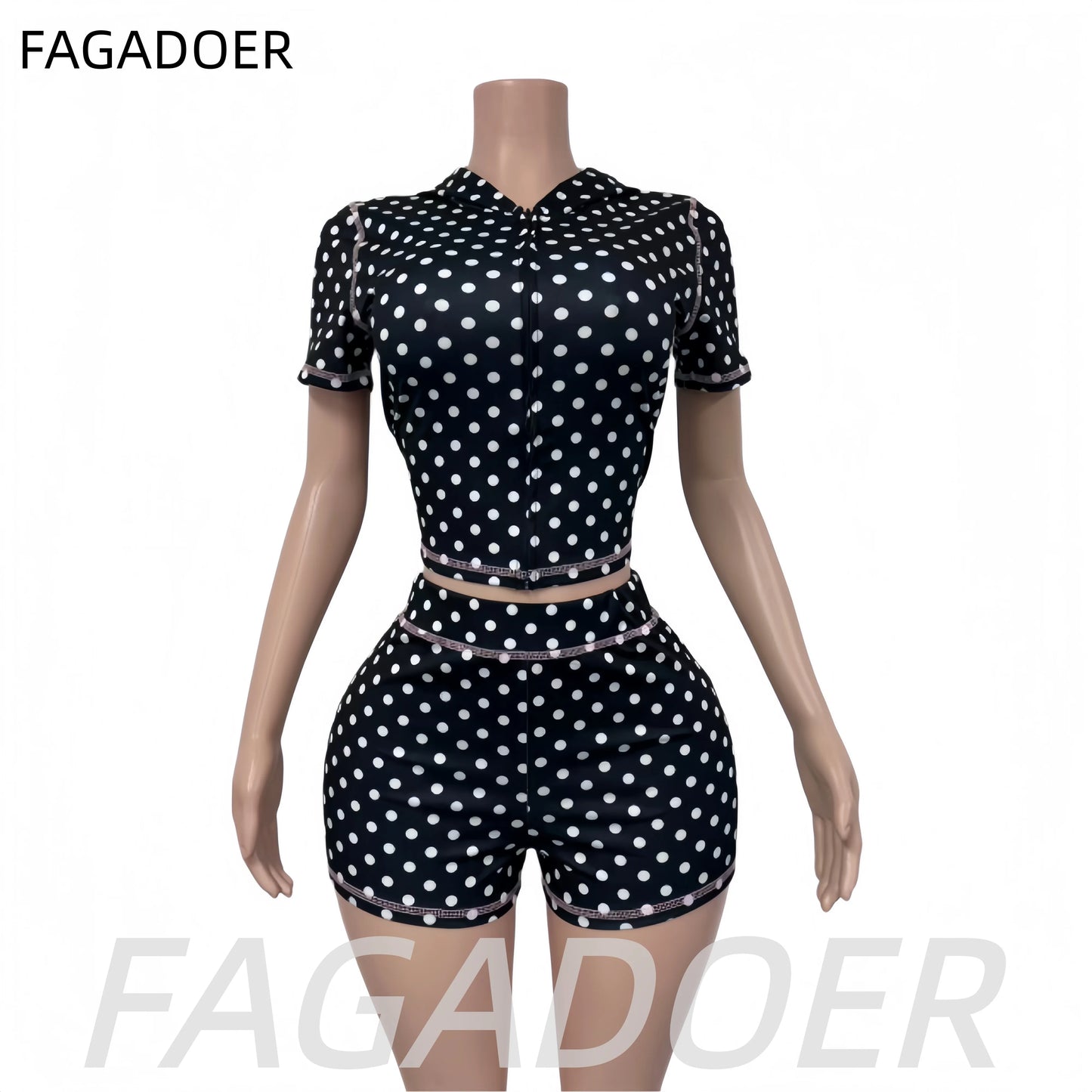 FAGADOER Sexy Women's Matching Sets Polka Dot Print Patchwork Short Sleeve Top and Shorts Female 2 Pieces Streetwear 2026 New