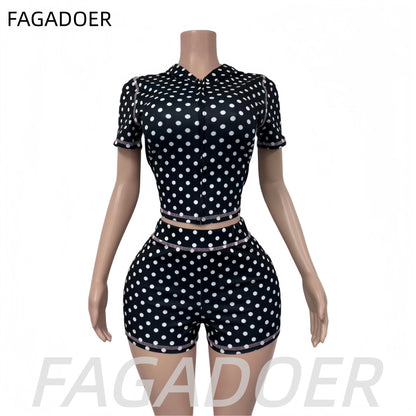 FAGADOER Sexy Women's Matching Sets Polka Dot Print Patchwork Short Sleeve Top and Shorts Female 2 Pieces Streetwear 2026 New