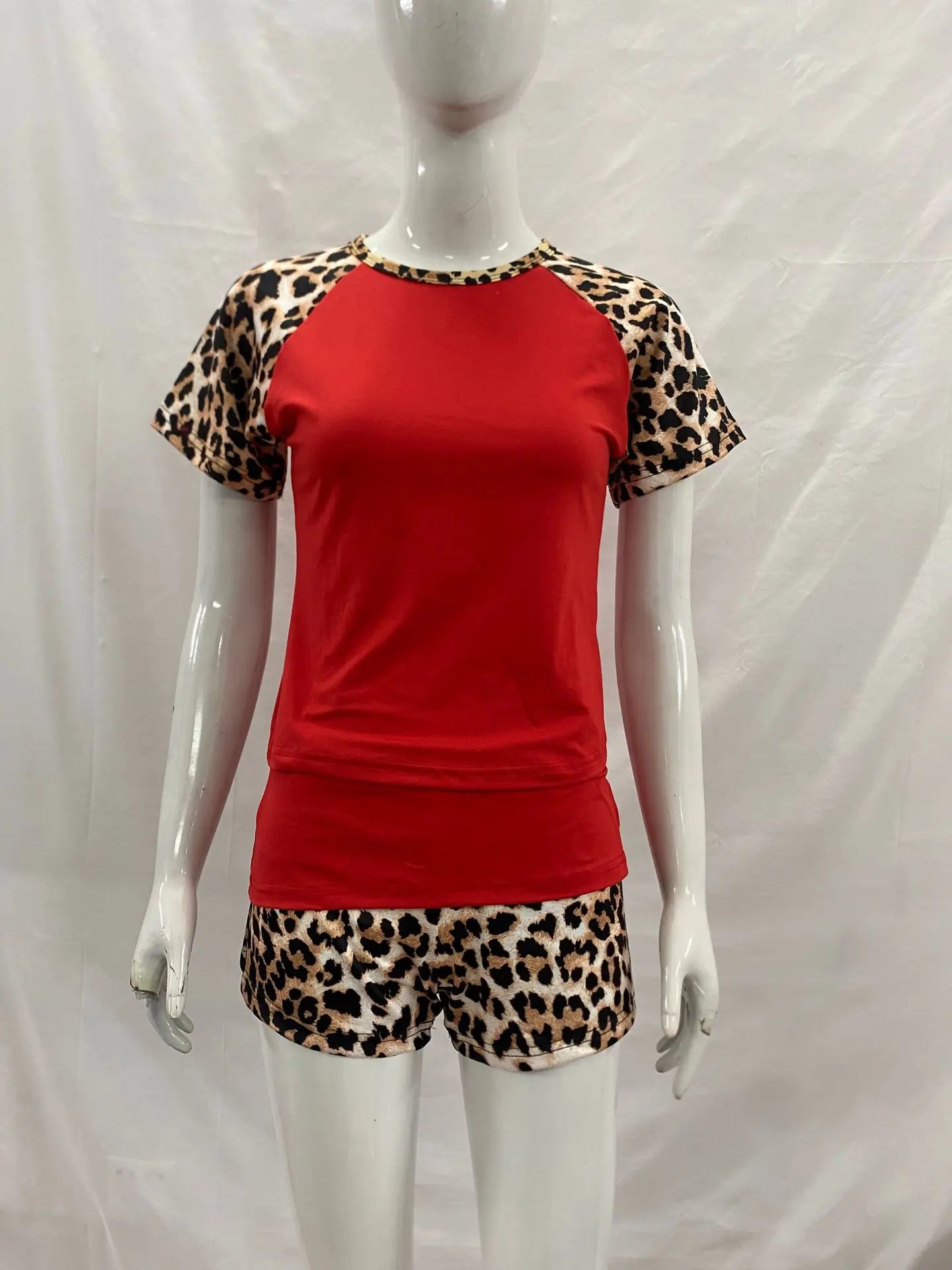 2026 summer new American retro leopard print patchwork short sleeved shorts set Y2K punk street fashion trend casual spicy girl