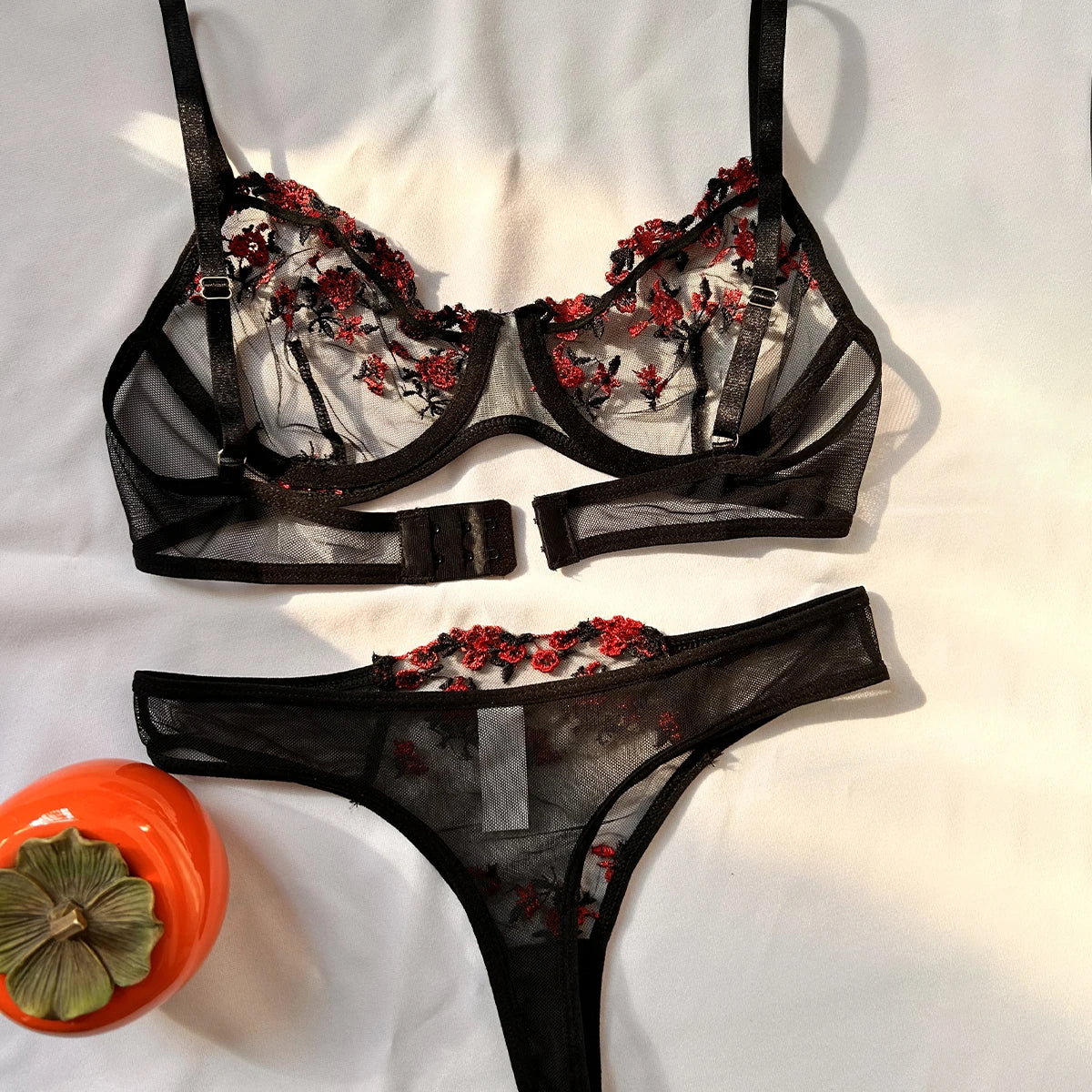 Women Sexy Emotional Underwear Set Exotic Embroidered Printed Brassiere Push-Up Thin Bralette Lingerie Sleepwear Set