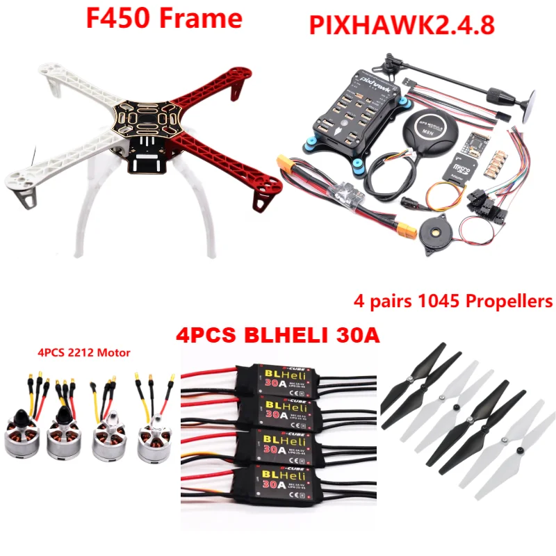 PixHawk2.4.8 Flight Control F450 Drone Kit Ardupilot 100MW Radio Telemetry Quadcopter BLHELI 30A 2212 Motor ESC Landing Gear