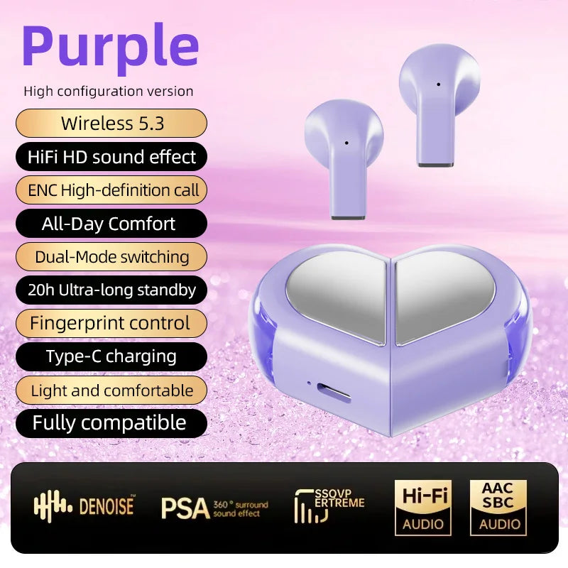 K520 Bluetooth Wireless Earphones Rotatable Heart Shape Charging Box Low Latency Gaming Stereo In Ear Earbuds