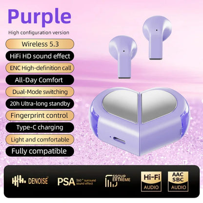 K520 Wireless Earbuds Rotatable Love Heart Charging Case Low Latency Gaming Bluetooth Headphones Stereo In Ear Earphones