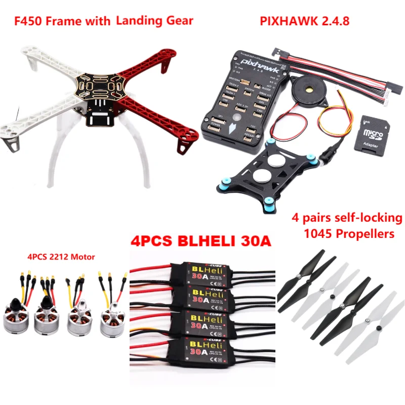 PixHawk2.4.8 Flight Control F450 Drone Kit Ardupilot 100MW Radio Telemetry Quadcopter BLHELI 30A 2212 Motor ESC Landing Gear