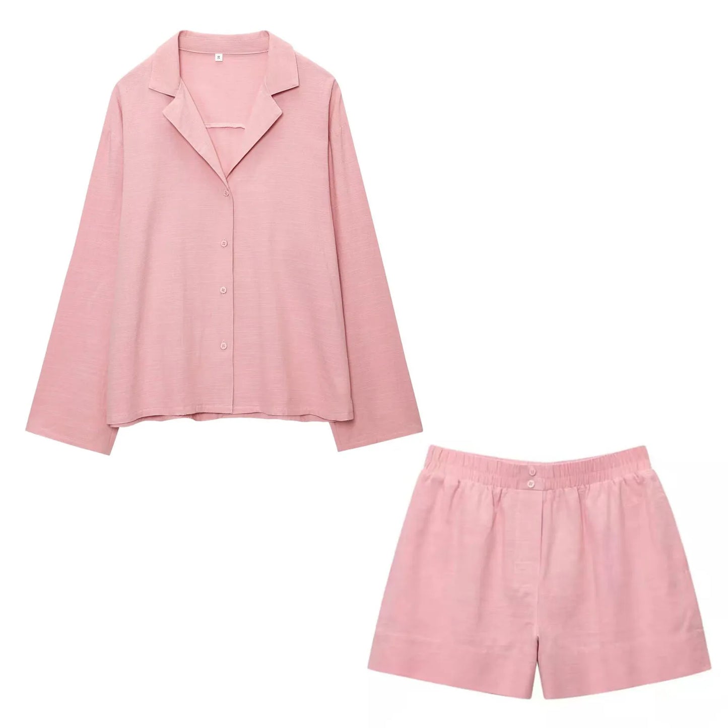 HH Women Casual Shorts Suit Lapel Single-Breasted Long Sleeves Shirt Top+Summer Elastic Waist Pocket Design Elegant Shorts