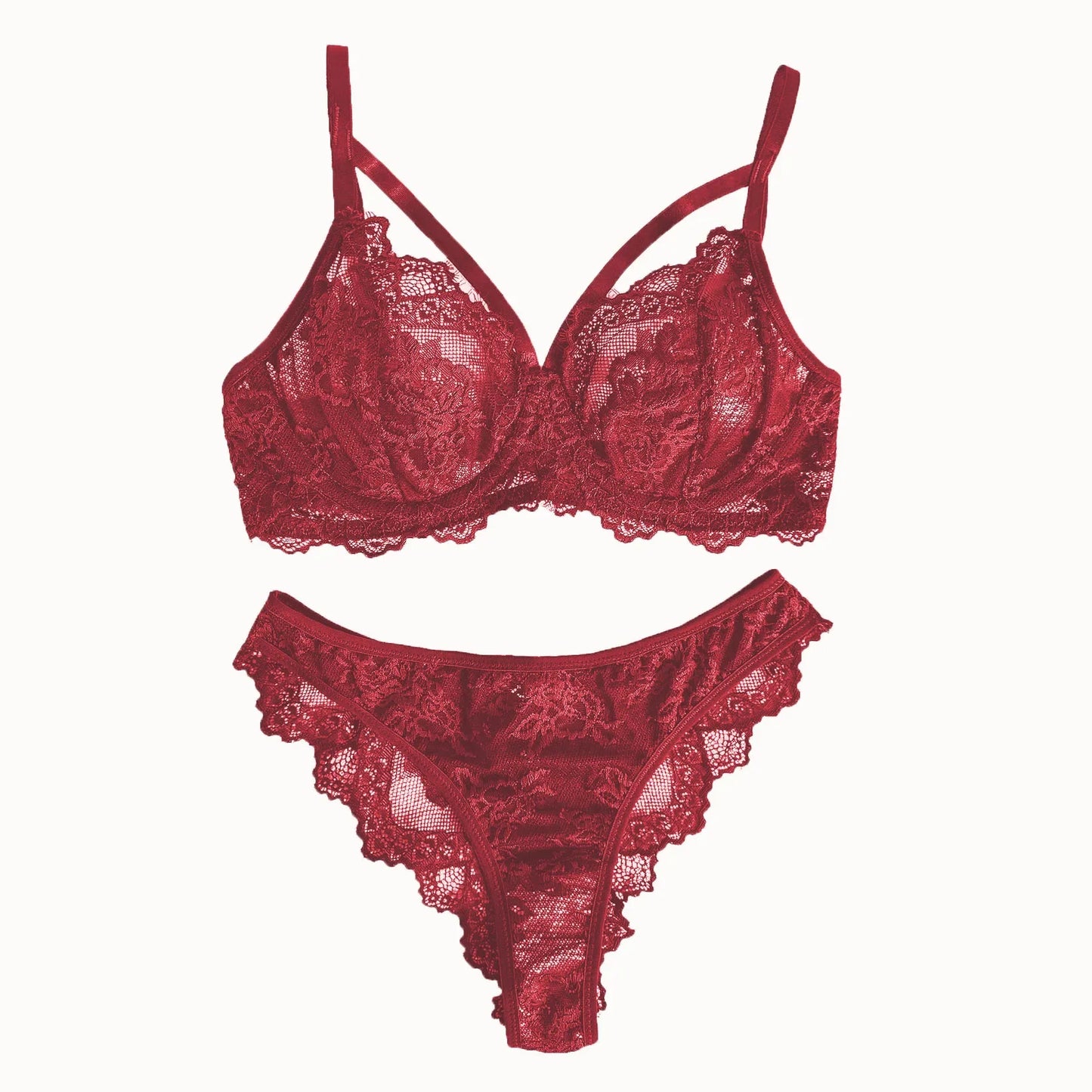 Women's Sexy Push Up Bra & Brazilian Panties Set - Lace Underwire Sheer Mesh Lingerie, Adjustable Straps Comfort Fit for Daily