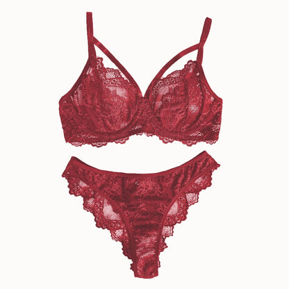 Women's Sexy Push Up Bra & Brazilian Panties Set - Lace Underwire Sheer Mesh Lingerie, Adjustable Straps Comfort Fit for Daily