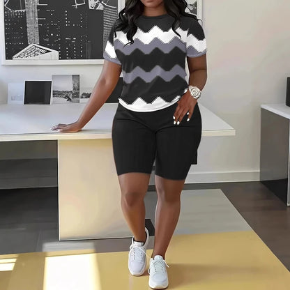 Summer Two Piece Set Women Short Sleeve Top High Waist Shorts Sexy Matching Set Casual Outfit