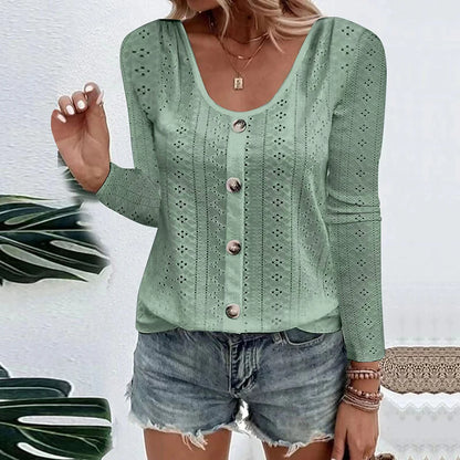 Womens Long Sleeve Tops 2026 Lace Crochet Casual Shirts Button Down V Neck Blouses Dressy Trendy Fashion Fall Clothes