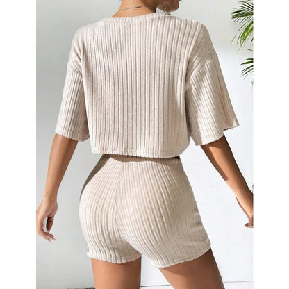 Women's Spring and Summer Fashion Short Crew Neck T-Shirt Top Shorts Two-piece Set Women's Womens Two Peice Sets